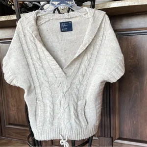 American Eagle Sweater Natural Oatmeal Oversized Cable knit Hoodie Womens XS S thumbnail 4