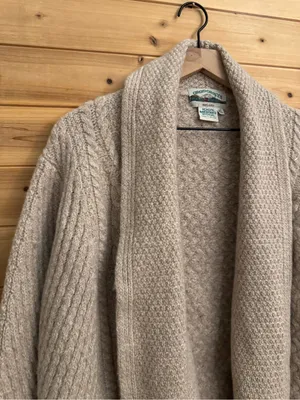 Aran Crafts XL Cream Merino Wool Cable Knit Open Front Cardigan Ireland Cozy thumbnail 2