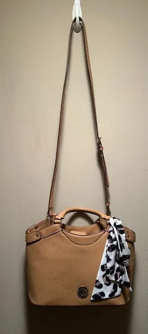 Anne Klein Soho satchel faux leather with animal print scarf and crossbody strap thumbnail 1