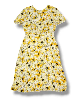 Hugo Buscati Floral Silk‎ Dress Yellow Size 6 Fit Flare Retro Twee Summer thumbnail 12