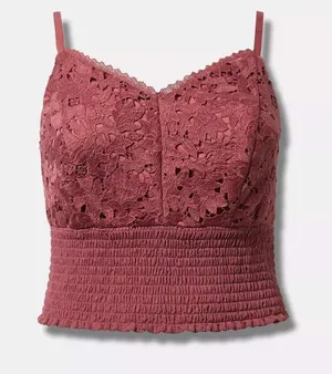 NEW Torrid Women's 2X Mauve Floral Laace Smocked Cami Crop Top thumbnail 1