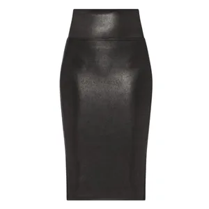 Spanx Faux Leather Pencil Skirt Very Black High-Waist Shiny Stretchy Edgy Midi thumbnail 8