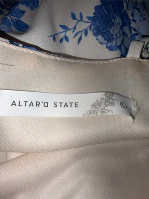 ALTAR’D State Blue White Floral Bow Adjustable Strap Mini Dress L thumbnail 5