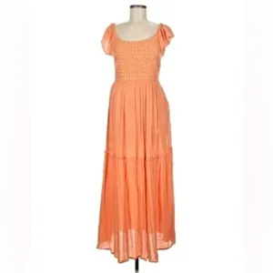 Sincerely Jules Milkmaid Tiered Maxi Dress Sleeveless Flutter Sleeve Coral Large thumbnail 2