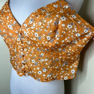 Cider Crop Top 3XL Plus Curvy Ditsy Floral Cami Tank Orange Smocked V-Neck NEW thumbnail 3