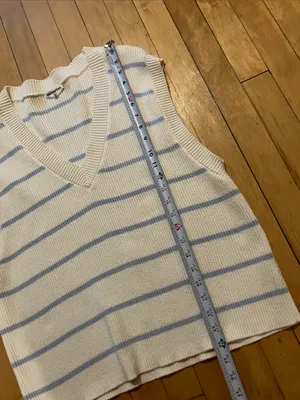 Reformation Janey Cotton Striped White and Blue Oversized Sweater Vest Medium thumbnail 8