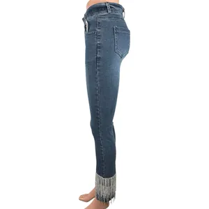 New Julianas Boutique Blue Denim High Rise Rhinestone Fringe Trim Skinny Jeans M thumbnail 2