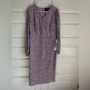 Mac Duggal Sequin Long Puff Sleeve Cocktail Midi in‎ Lavender- NWT thumbnail 4