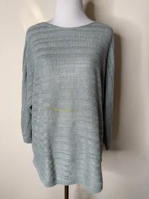 Tahari Light Green Linen Open Knit Pullover Sweater thumbnail 2