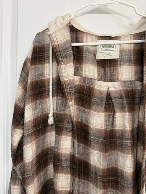 American Eagle Brown Plaid Hooded Flannel Shacket Women’s Small thumbnail 5
