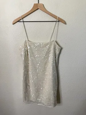 NEW Rotate Women's Sequin Mini Dress Egret‎ Off White Women’s Size 4 thumbnail 6