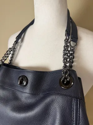 Coach Turnlock Edie Shoulder Bag Navy Pebbled Leather with Chain Link Straps thumbnail 3