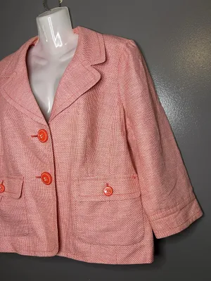 Halogen Blazer Womens XL Pink Linen Blend Tweed 3/4 Sleeve Button Jacket Pockets thumbnail 4