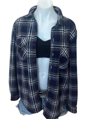 Patriots Plaid Flannel Shirt MEDIUM New England Fleece Shacket Football Tailgate thumbnail 1
