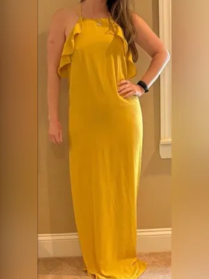 Forever 21 Contemporary Mustard Yellow Maxi Dress Ruffle Summer Wedding Guest thumbnail 5