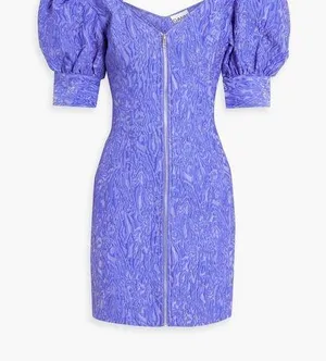 GANNI Cold-shoulder cloqué mini dress Purple Size Small thumbnail 2