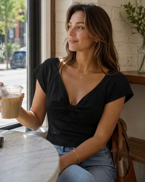 MADEWELL Twist Front Seamed Poplin Top in Black Size 4 thumbnail 1