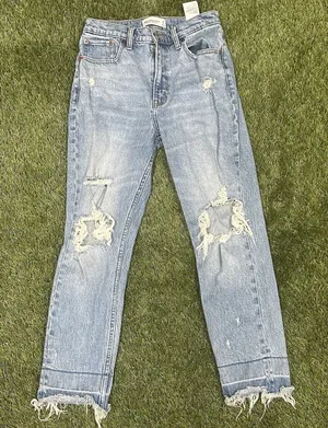 Abercrombie & Fitch High Rise Mom Jean Women's Size‎ 25 Blue Distressed thumbnail 1