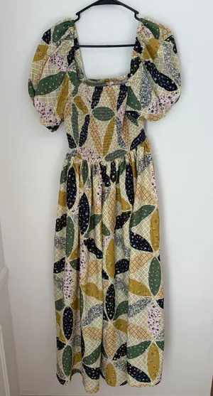 Truly 4 You Med Smocked Midi Dress Puff Sleeve Quilt Grandmacore Cottage Country thumbnail 1
