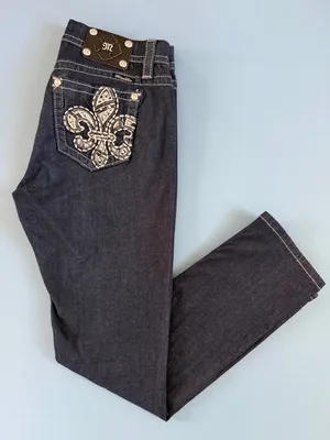 Miss Me Mid Rise Fleur De Lis Dark Wash Easy Skinny Denim Y2K Jeans‎ thumbnail 1