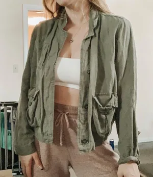 Madewell Olive Green linen blend cargo Jacket thumbnail 3