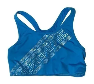 Pink Victoria’s Secret sports bra‎ Ultimate metallic logo silver blue Large thumbnail 1