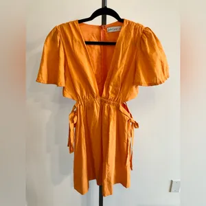 Petal & Pup Orange Sachie Puff Sleeve Cut Out Mini Dress Size US 8 thumbnail 2