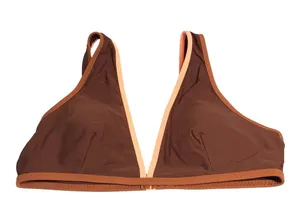 Aerie Bikini Top Scoop Plunge V Neck Contrast Trim Removable Cups Brown XL thumbnail 1