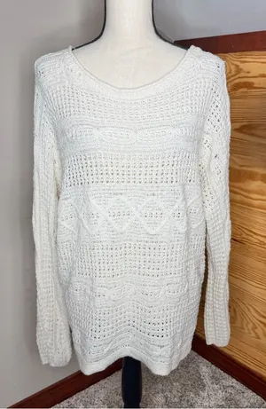 Abercrombie & Fitch Cream Ivory Mixed Open Knit Long Sleeve Sweater Medium M thumbnail 1