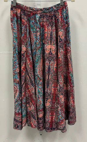 Appleseeds‎ Women's Boho Multicolor Paisley Midi Skirt Elastic Waist A13046 thumbnail 1