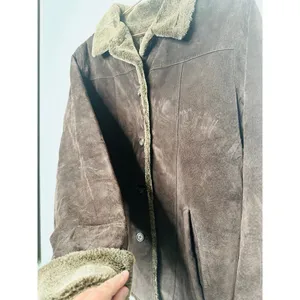 VINTAGE EDDIE BAUER Brown Faux Fur Lined Suede Leather Oversized Coat Size M thumbnail 10