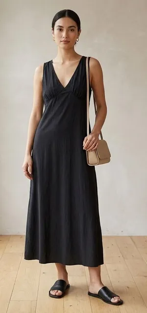 Stitchdrop Womens Empire Waist Maxi Dress Size XL Black Minimalist Clean Girl thumbnail 1