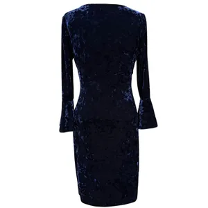 Lauren Ralph Lauren 10 Navy Blue Crushed Velvet Ruched‎ Bell Sleeve Dress Formal thumbnail 4