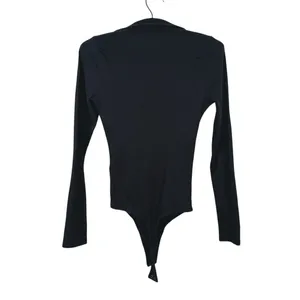 Abercrombie & Fitch Ribbed Polo Long Sleeve Bodysuit Size S Black Preppy Capsule thumbnail 3