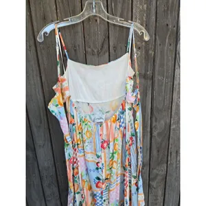 Paper Heart | Anthropologie Floral Fruit Patchwork Print Maxi Tie Back Dress L thumbnail 4