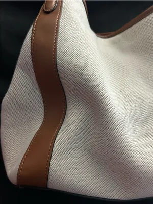 Nine West Cream Canvas Shoulder Tote Boho Bag with Brown Trim thumbnail 9