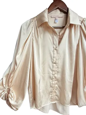 Anthropologie Hutch Long Sleeve Satin Ivory Button Down‎ Blouse Sz XS thumbnail 3