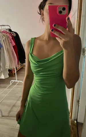 Cow neck Mini Dress Green thumbnail 1