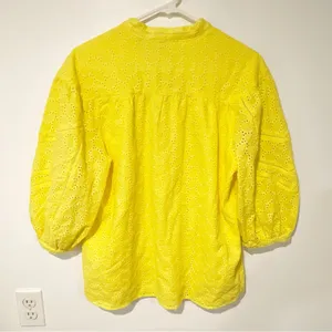 Draper James RSVP Medium Lemon Yellow‎ Embroidered Eyelet Ballon Sleeve Blouse thumbnail 6