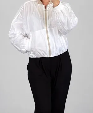 Athleta White Lightweight Cropped Bomber Jacket Full Zip Women’s M thumbnail 1