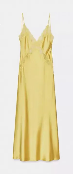 Zara Women's SATIN LACE MIDI DRESS S thumbnail 1