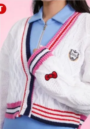 XO Kitty Hello Kitty Forever 21 Cropped Knit Cardigan Sweater Size‎ Small thumbnail 1