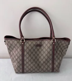 Authentic Gucci GG Supreme Monogram Coated Canvas Brown Leather Large Tote Bag thumbnail 1