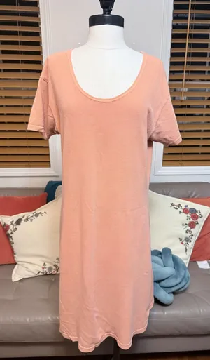 Vintage 90s Elements Spiegel Peach Cotton Knit Scoop Neck T-Shirt Dress Large thumbnail 1