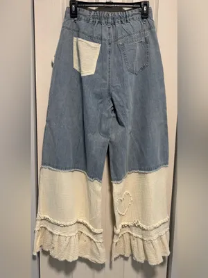 NWT POL Ruffle Hem Contrast Denim Wide Leg Jeans with Drawstring Waist thumbnail 8