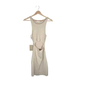 Aritzia Wilfred Free Cut Out Knit Mini Dress M Heather Flax Ribbed NWT thumbnail 2