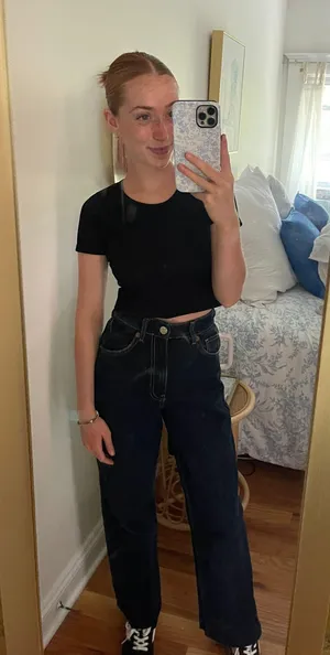 ZARA Dark Wash High Rise Wide Leg Jeans thumbnail 5