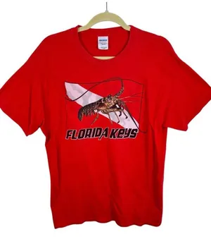 Cotton Florida Keys Lobster Red Dive Flag Short Sleeve‎ T-Shirt Coastal Unisex L thumbnail 1