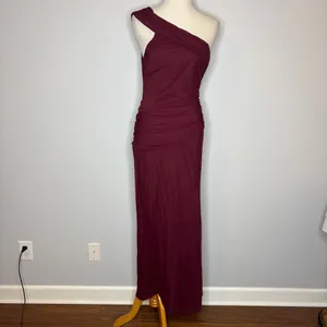 Fortunate One - Maroon Dahlia One Shoulder Mesh Maxi Dress thumbnail 3