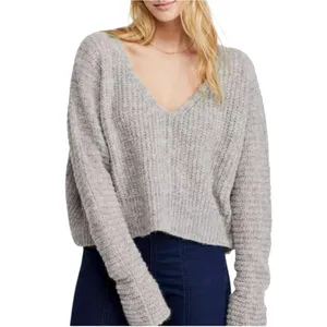 Free People Moonbeam Alpaca Blend Knit V-Neck Oversized Sweater MEDIUM thumbnail 2